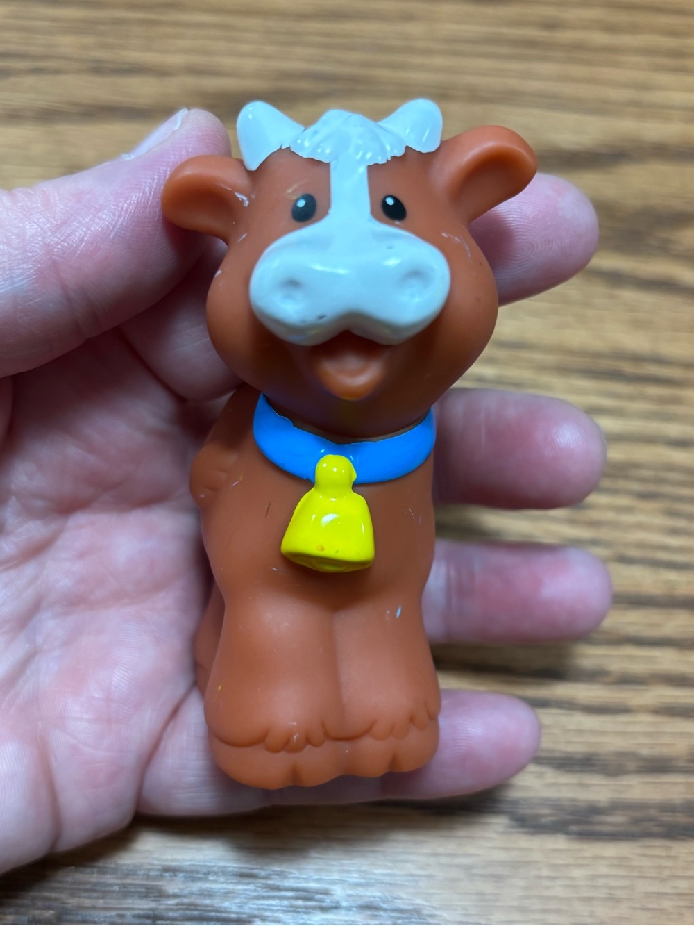 Fisher Price Little People Brown Cow Yellow Bell Figure Toy 2011 Mattel